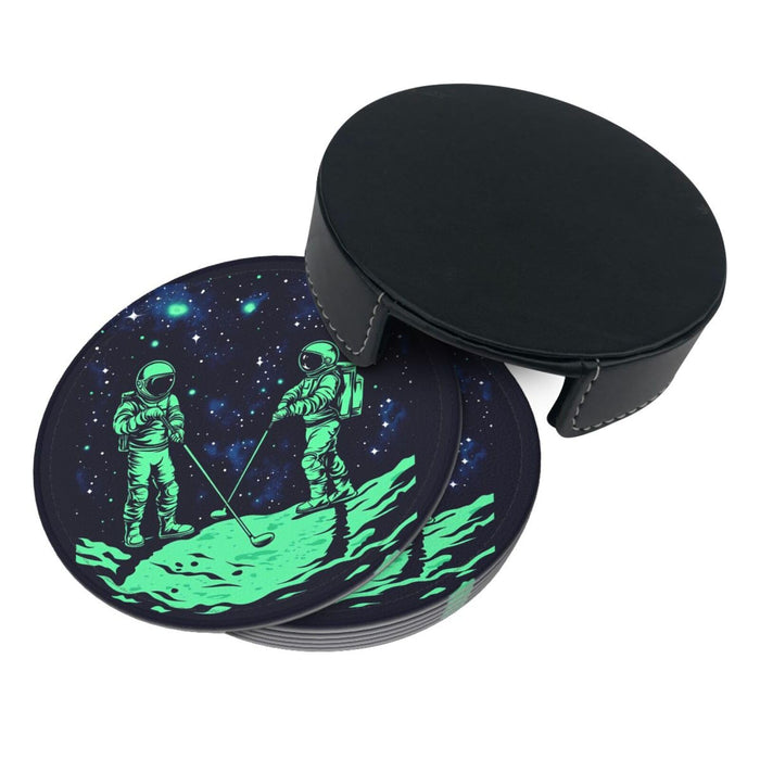 Coasters for Drinks Beer, Coffee Leather Drink Coasters Set of 6 with Holder Glow in The Dark Coffee Cup Mat Heat Resistant Tabletop Protection Coaster Desk Accessorie Home Decorative