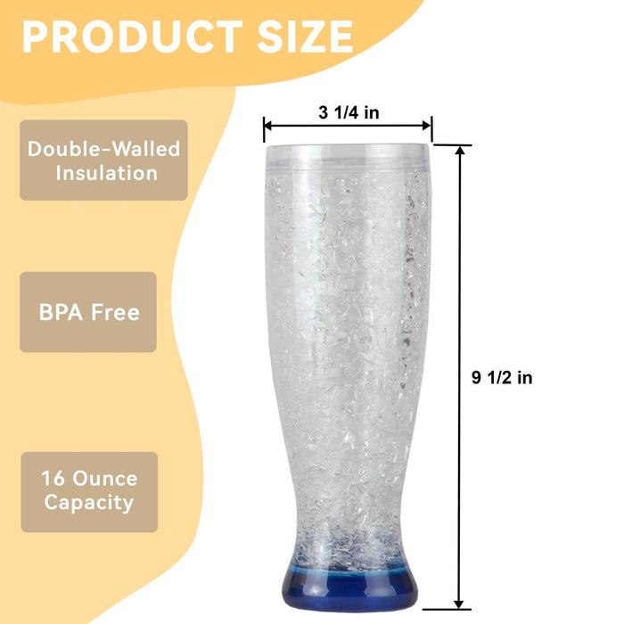 Lily's Home Freezer Beer Mugs, Set of 4-16 oz Double Wall Insulated with Liquid Gel, Frosty Chiller Cups, Break-Resistant Acrylic Freezable Glasses for Home Bar, Pool Parties, BBQ & Outdoor Gifts