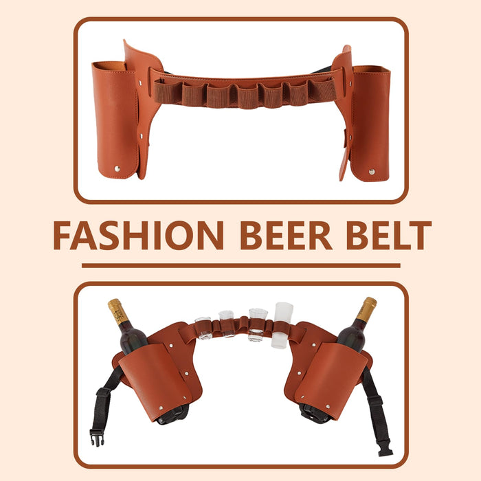 Ruomi1y Beer Holster, PU Leather Shot Glass Holder Beer Belt Bottle Gifts for Men, Beer Lovers, Cowboys