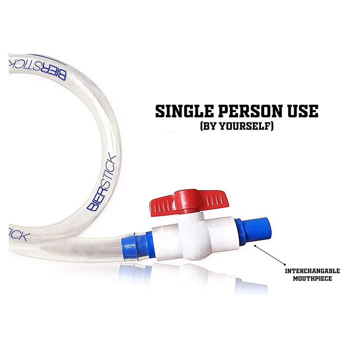 Beer Bong Tube and Funnel - with Valve, Optional Single or Double Header Y-Attachment, 5 Interchangeable Mouthpieces, Shotgun Keychain Tool - Kink-Free Hose for Bierstick Beerbong (Blue)
