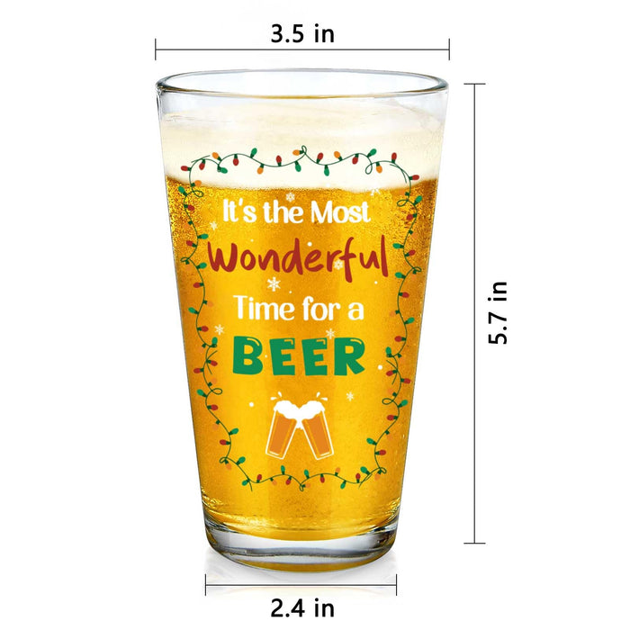 Futtumy It's the Most Wonderful Time for a Beer Glass, 17 OZ Beer Pint Glass, Funny Gifts for Men Beers Lovers Dad Father, Christmas Gifts for Men Women, Christmas Beers Glass for Xmas Party Birthday