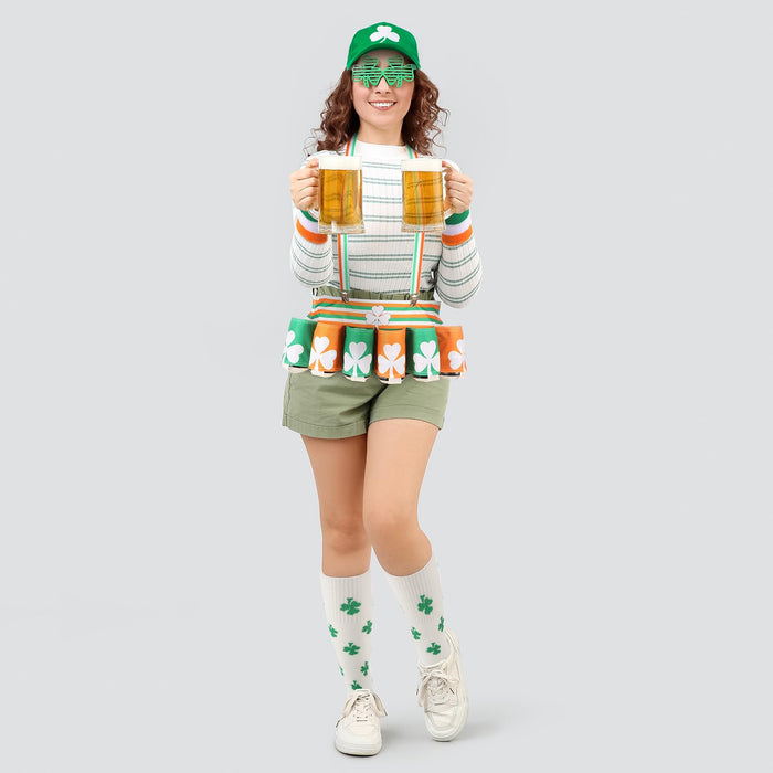 Mepase St Patrick's Day Costume Outfit Leprechaun Accessories Funny Beer Waist Drink Belt Holder Pack for Irish Day(Flag)