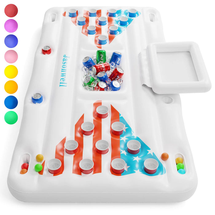 Jasonwell Pool Toys Games Floats - Adult Pool Pong Table Game Float with Cooler Drink Cup Holders and 8 Balls Floating Pong Toss Party Games Water Toys Inflatable Lounge Pools Accessories for Adults