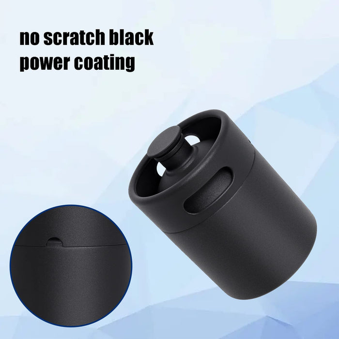 Mini Keg Growler, 64 OZ 304 Stainless Steel Mini Beer Keg with Seal knob Cover, Pressurized Growler with No Scratch Matte Black Powder Coated for Home kitchen Brewing Beer(2L)