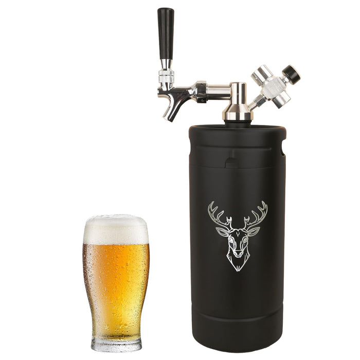Beer Growler Tap System,128oz Portable Mini Keg Draft Beer Dispenser with Foldable Funne and Pressure Display,Stainless Steel Pressurized Beer Growler, Leak-Proof Ring, Homebrew, Craft Beer