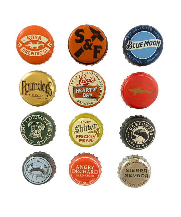 Variety Beer Bottle Cap Refrigerator Magnets - 12pk