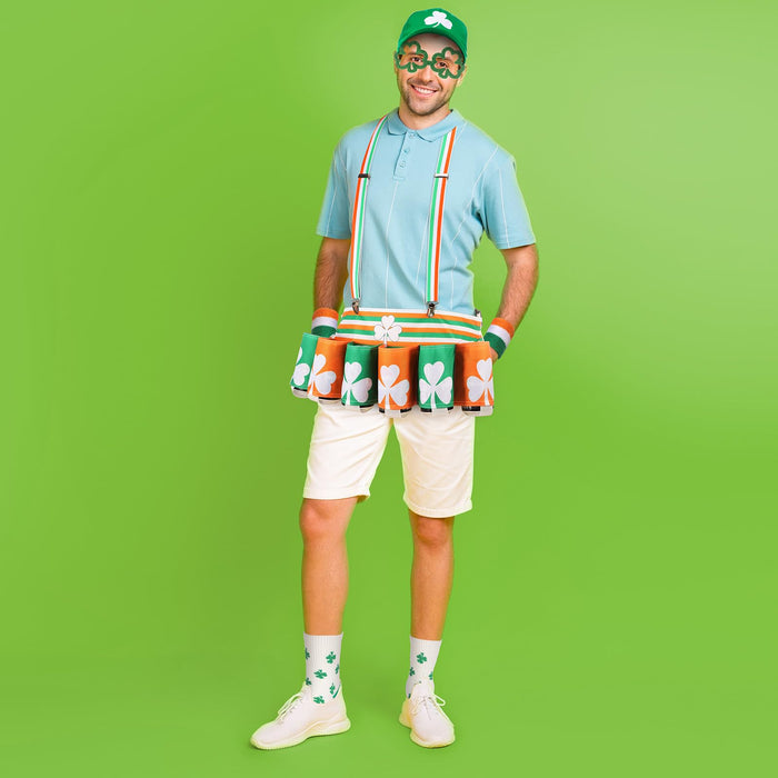 Mepase St Patrick's Day Costume Outfit Leprechaun Accessories Funny Beer Waist Drink Belt Holder Pack for Irish Day(Flag)