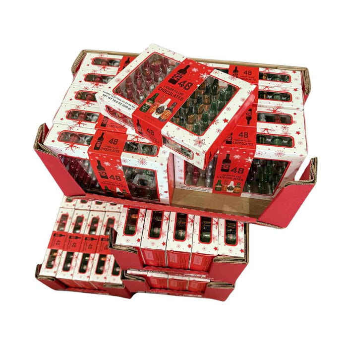 Liquor Filled Chocolates Gift Box, 48 Count, 18.6 oz, Holiday Themed Packaging