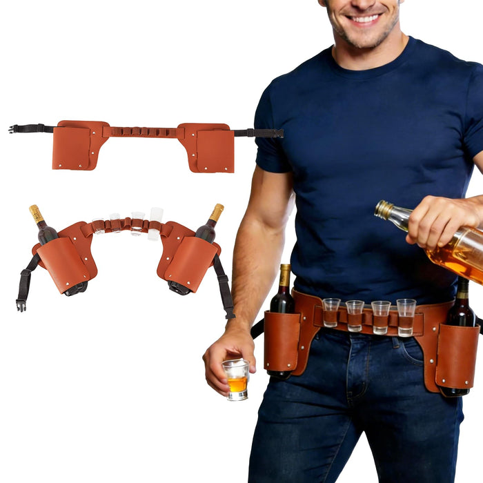 Ruomi1y Beer Holster, PU Leather Shot Glass Holder Beer Belt Bottle Gifts for Men, Beer Lovers, Cowboys