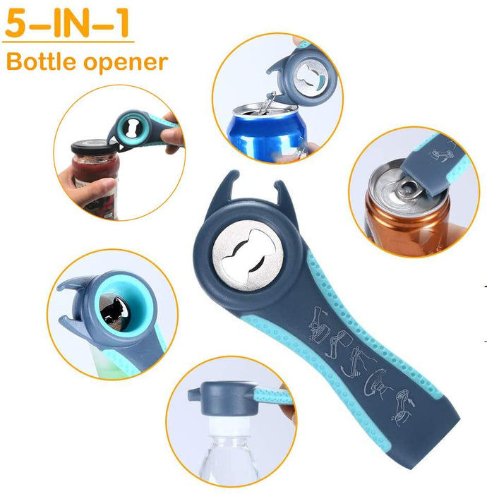 Otstar 6-in-1 Jar Opener & Bottle Opener Set for Weak Hands - Multi-Function Kitchen Opener Tool for Seniors with Arthritis, Elderly - Includes Jar Lid Gripper Pad, Corkscrew Opener