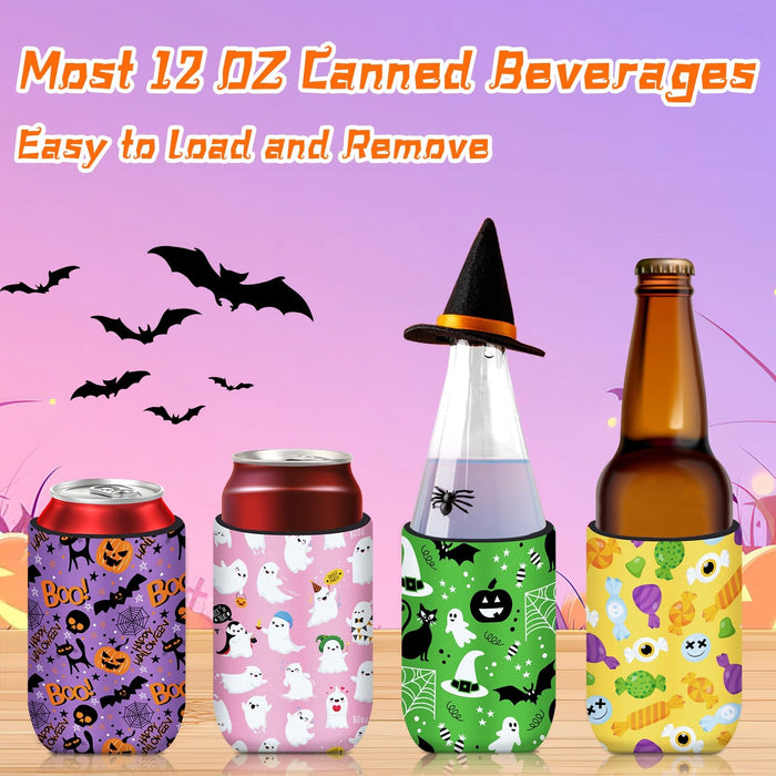 Halloween Can Cooler Sleeves, 18pcs Halloween 12 oz Cold Drinks Beer Drink Can Bottle Cooler Sleeves for Halloween Trick or Treat Party Favors Decorations Supplies