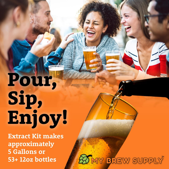 My Brew Supply Hazy IPA Extract Kit | Pale Dry Malt Extract | Flaked Wheat & Oats | Corn Sugar | Azacca & Mosaic Hops | English Ale Yeast | Priming Sugar | Bottle Caps | 5 Gallon Yield