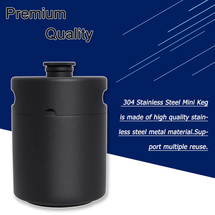 Mini Keg Growler, 64 OZ 304 Stainless Steel Mini Beer Keg with Seal knob Cover, Pressurized Growler with No Scratch Matte Black Powder Coated for Home kitchen Brewing Beer(2L)