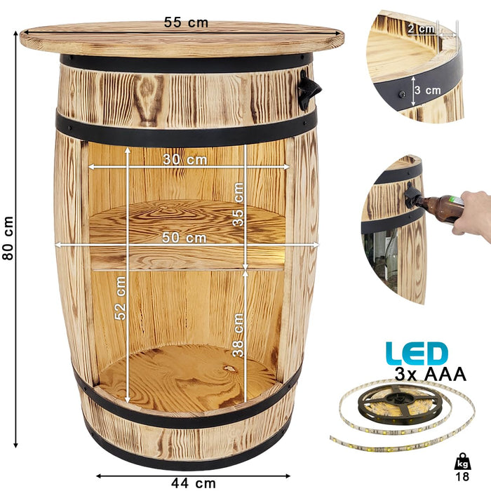 weeco Wooden Barrel Home Bar with Table Top and LED Lights - Wine Bar Table - Table Bar - Alcohol Cabinet - Living Room Decoration Table - Wine Cabinet Man and Woman 80 x 50 cm