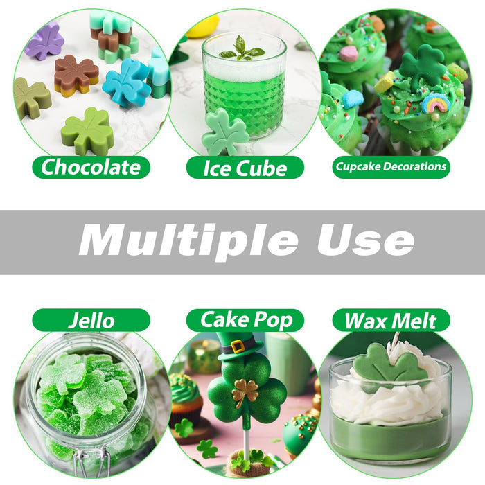 Webake Shamrock Ice Cube Mold Silicone, 8-Cavity Leaf Clover Mold for Ice Cube, Chocolate, Cupcake Decorations, Jello, Great for St. Patrick Day, Irish Holiday, Daily, Pack of 3