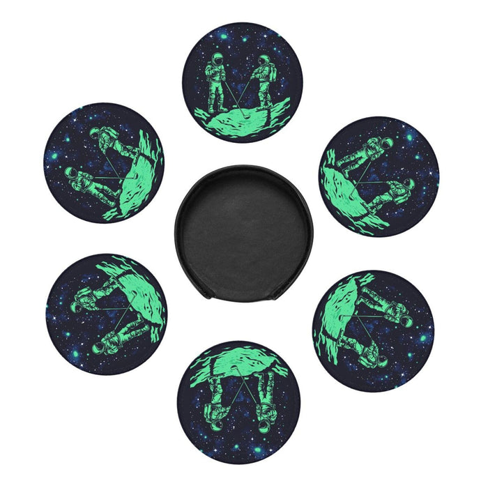 Coasters for Drinks Beer, Coffee Leather Drink Coasters Set of 6 with Holder Glow in The Dark Coffee Cup Mat Heat Resistant Tabletop Protection Coaster Desk Accessorie Home Decorative