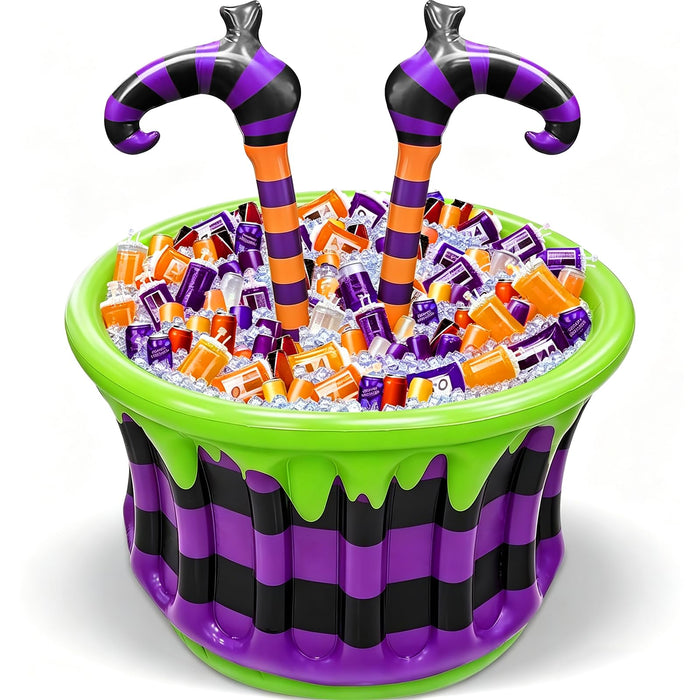 Large Halloween Inflatable Witch Cauldron Cooler Halloween Party Decoration,200+ Cans Super Capacity Drink Cooler 2-in-1 Inflatable Halloween Decorations& Bar for Indoor Outdoor Garden Lawn Yard