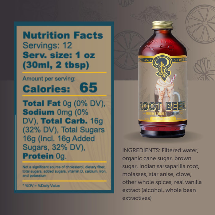 Portland Syrups Genuine Root Beer Syrup - Premium Beverage Concentrate for Authentic Cocktails, Soda, Ice Cream, Coffee Drinks, and More - 12 oz with 12 Servings (Pack of 1)