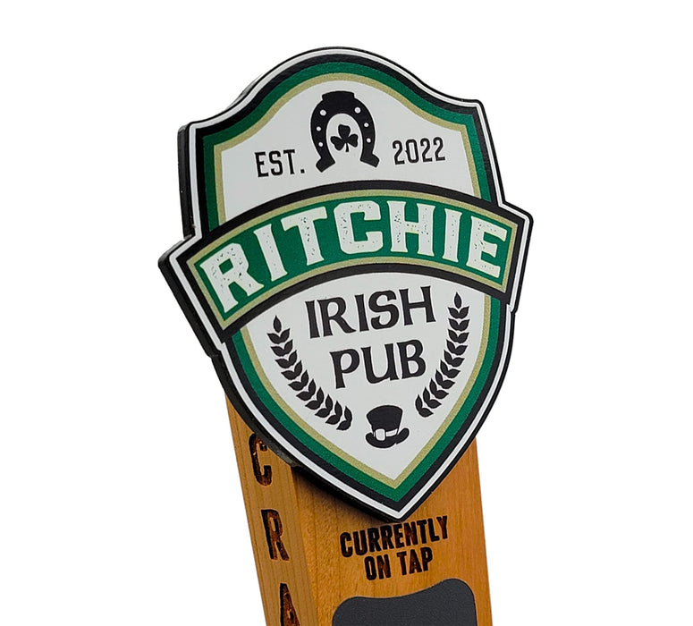 Custom Brew Gear Personalized Beer Tap Handle-Irish Pub Edition, Laser Engraved Sides Available in Cherry or Walnut