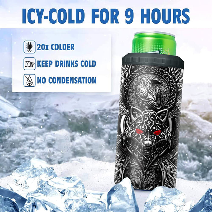 SANDJEST Wolf Tumbler Raven Viking 4 in 1 12oz Tumbler Can Cooler Coozie Skinny Stainless Steel Tumbler Gift for Men Dad Son Father Husband Christmas Birthday