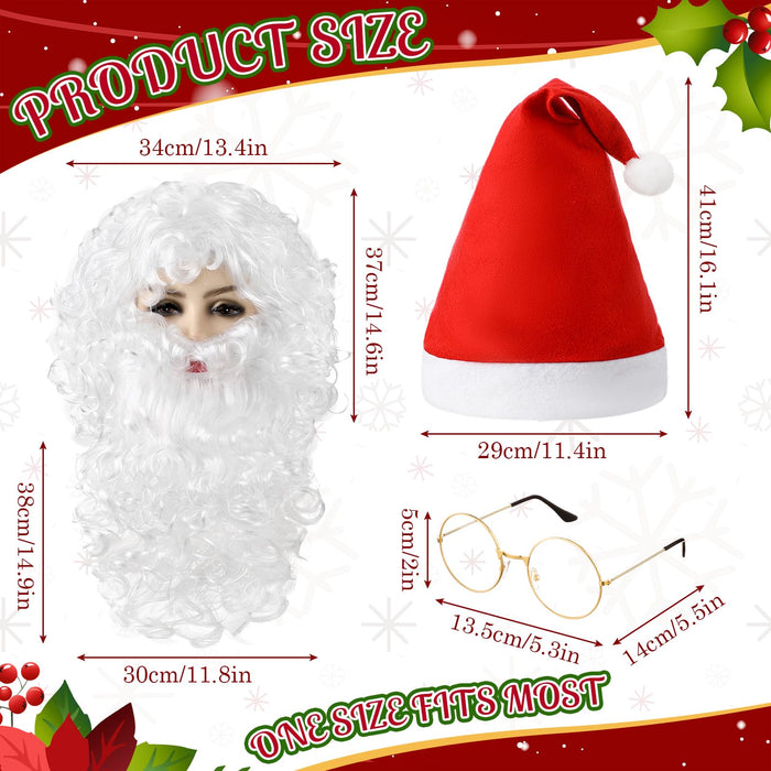 Suhine 9 Pcs Santa Costume Accessory Christmas Set with Fanny Pack, Drink Holder Suspender, Glasses, Xmas Hat, Deluxe Long White Beard Wig for Men Women Cosplay Dress up Props