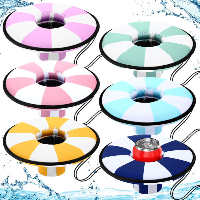 Funnymoom 6 Pcs Neoprene Floating Drink Holder Floating Coaster Pool Drink Floats Pool Beer Holder with Rope for Summer Theme Party Tub Lake Boat Water, Medium Size(Simple Style)
