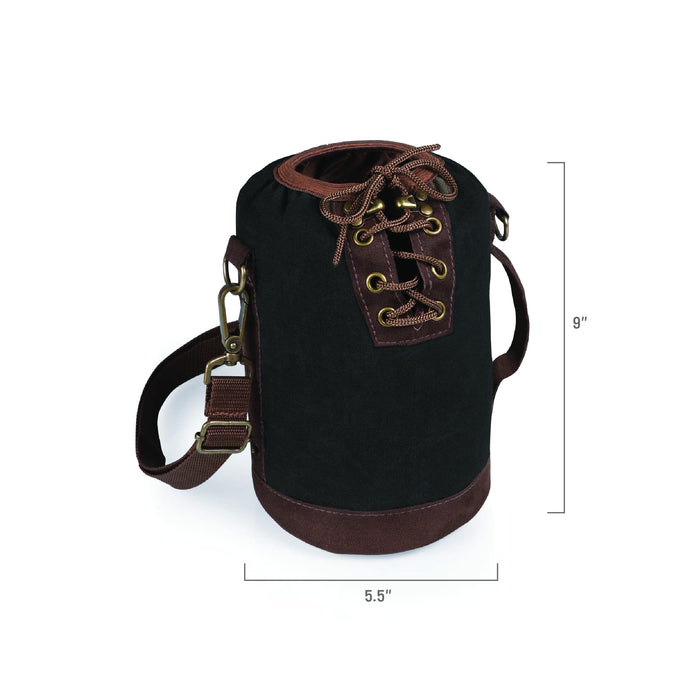LEGACY - a Picnic Time brand Canvas Lace-up Insulated Growler Tote, Black with Brown Accents