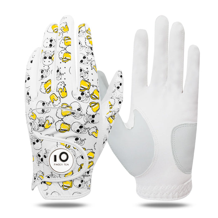 FINGER TEN Colorful Golf Gloves Men All Weather Grip 1 Pack(Beer, L, Left)