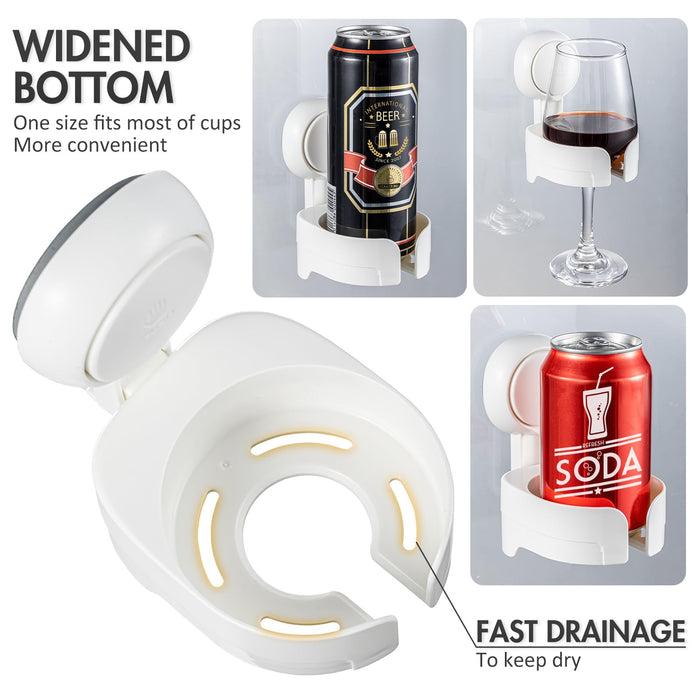 TAILI Suction Cup Wine Glass Holder for Shower, Removable Wall-Mounted Bath Cup Holder for Beer, Wine, Drinks, Enjoy in The Spa, Bathroom, Kitchen, etc. White
