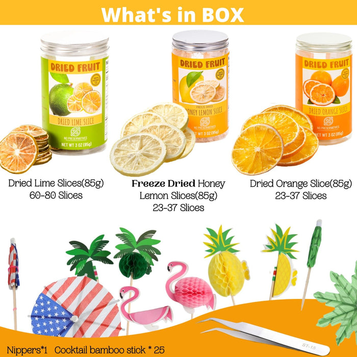 9oz Dehydrated Fruit Garnish Set, 125+ Slices Orange Lime & Honey Lemon