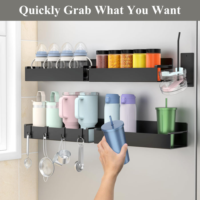 HuggieGems Magnetic Water Bottle Holder for Refrigerator, Cup Holder Organizer for Stanley and Tumbler for Kitchen, 4 Pack, Black