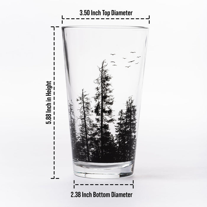 Black Lantern Nature Themed Pint Glasses Set of 2 – Pint Glasses in Unique Designs for Craft Beer Enthusiasts - (Set of Two 16oz. Glasses) - Beer Glasses for Nature Lovers (Forest & Clouds)