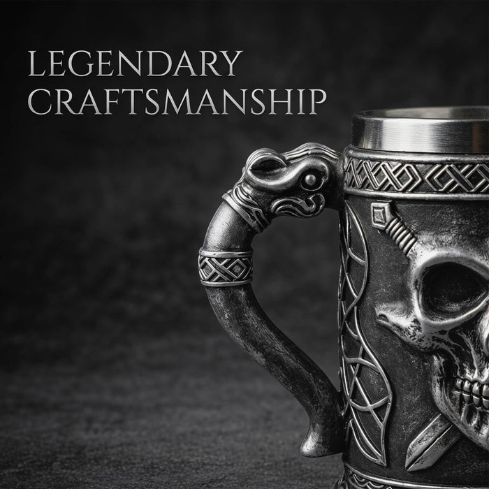 Brillantreal Viking Skull Tankard, 14oz Stainless Steel Beer Stein