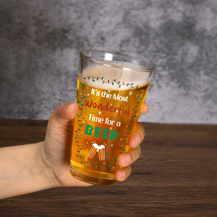 Futtumy It's the Most Wonderful Time for a Beer Glass, 17 OZ Beer Pint Glass, Funny Gifts for Men Beers Lovers Dad Father, Christmas Gifts for Men Women, Christmas Beers Glass for Xmas Party Birthday
