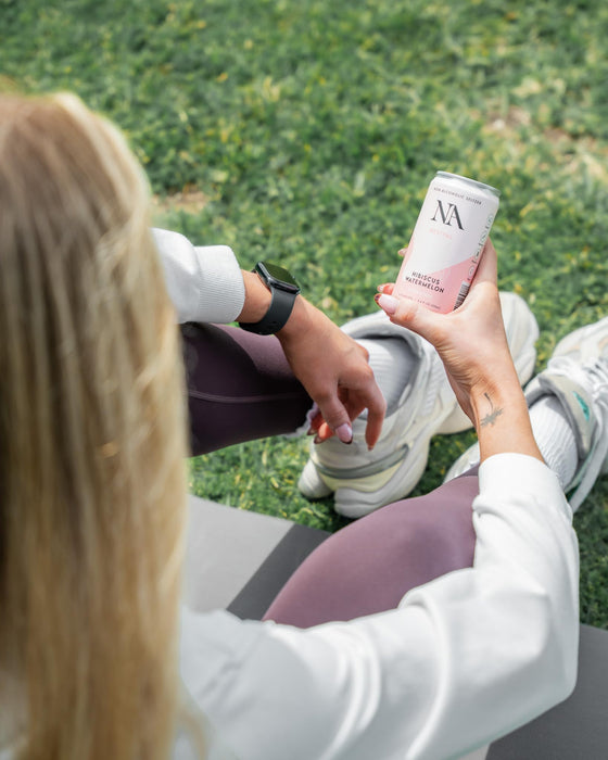 NA Functional Non-Alcoholic Drinks with Mushrooms & L-Theanine | Sea Salt for Hydration | Low Sugar, Low Calorie Adaptogen Social Tonic, Hibiscus Tea and Watermelon Mocktail, 8.4oz Cans (12 Pack)