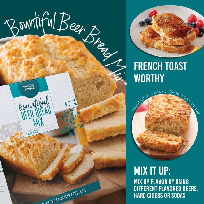 Tastefully Simple Bountiful Beer Bread Mix, Incredibly Easy to Make Artisan Bread Loaves, Just Add Beer or Soda, No Bread Machine Needed, Nothing Artificial, 19 Ounces (Pack of 3)
