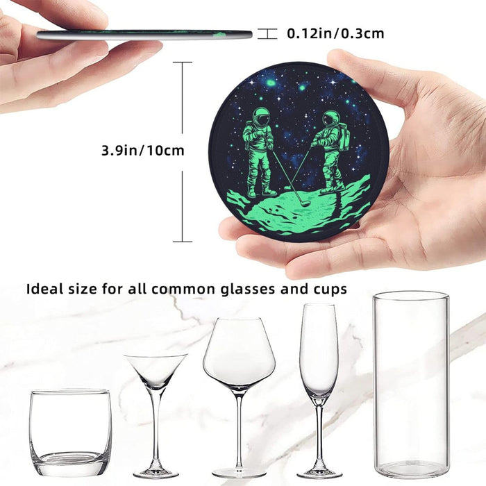 Coasters for Drinks Beer, Coffee Leather Drink Coasters Set of 6 with Holder Glow in The Dark Coffee Cup Mat Heat Resistant Tabletop Protection Coaster Desk Accessorie Home Decorative