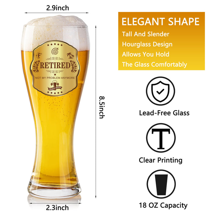 GALOFAY Retirement Beer Glasses Gifts, Personalized Glass Ware Set for Men, Black Gift Package with Drinking Glass, Coaster, and Farewell Card for Retired Man