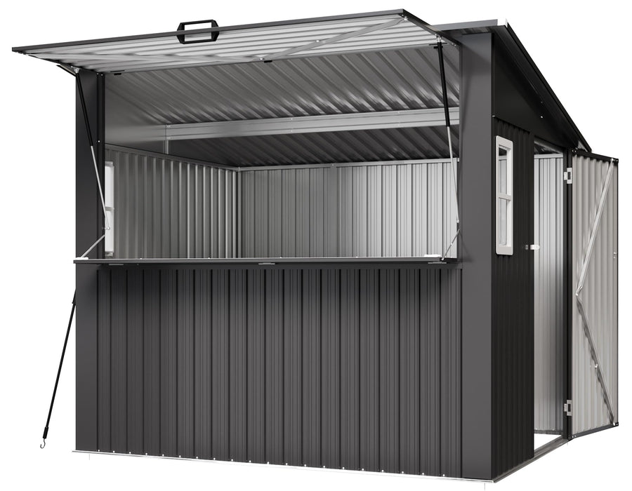 Aoxun 8x7 FT Outdoor Bar Shed with Canopy Black