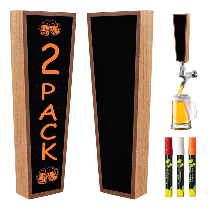 HGKEKE Wooden Beer Tap Handles Keg Handle Chalkboard Beer Tap Handles for Kegerator, Keg Tap Handles & Markers - Nice Gift for Homebrewers, Bars, Restaurants & Weddings - Pack of 2