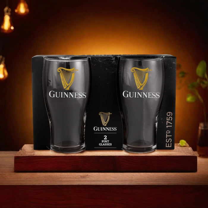 LORD'S ROCKS Guinness Official 20oz Pint Glasses – Set of 2, Branded Tulip Shape Beer Glassware – Classic Irish Pub Style
