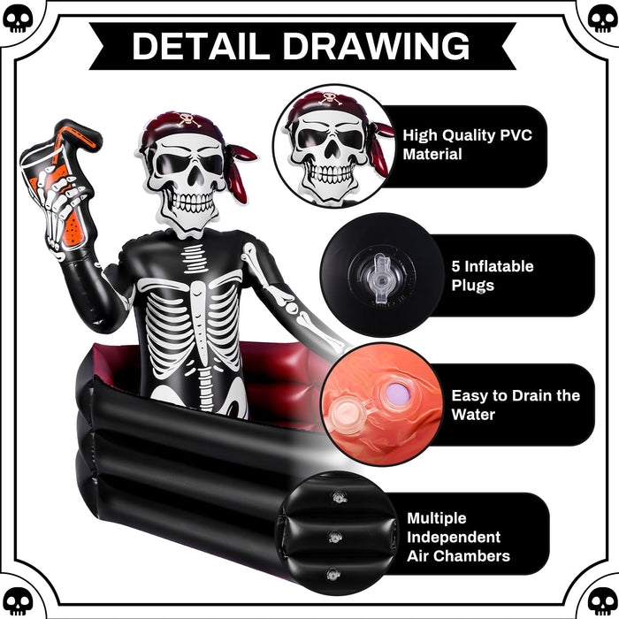 39 Inch Halloween Inflatable Decorations Skeleton Drink Cooler, Large Capacity Ice Bucket for Drinks, Halloween Party Supplies for Indoor Outdoor Garden Lawn Yard Decorations