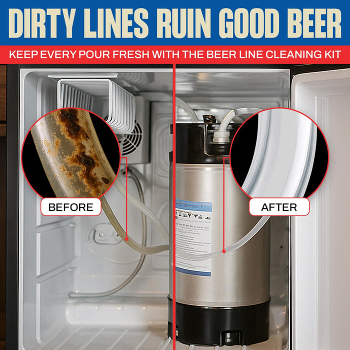 Kegerator Cleaning Kit with 1 LB Beer Line Cleaner Made in USA – 30+ Uses, Complete Keg Cleaning Kit with Metal Coupler, Squeeze Bottle, Wrench, Detailed Instructions, Storage Bag & Beer Tap Brush