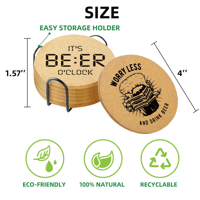 Cegkuc Coasters for Drinks with Holder Set of 6, Absorbent Cork Wood Coaster for Cup Desk Office Table Kitchen Decor House Warming Gifts for New Home Couples, Round 4"