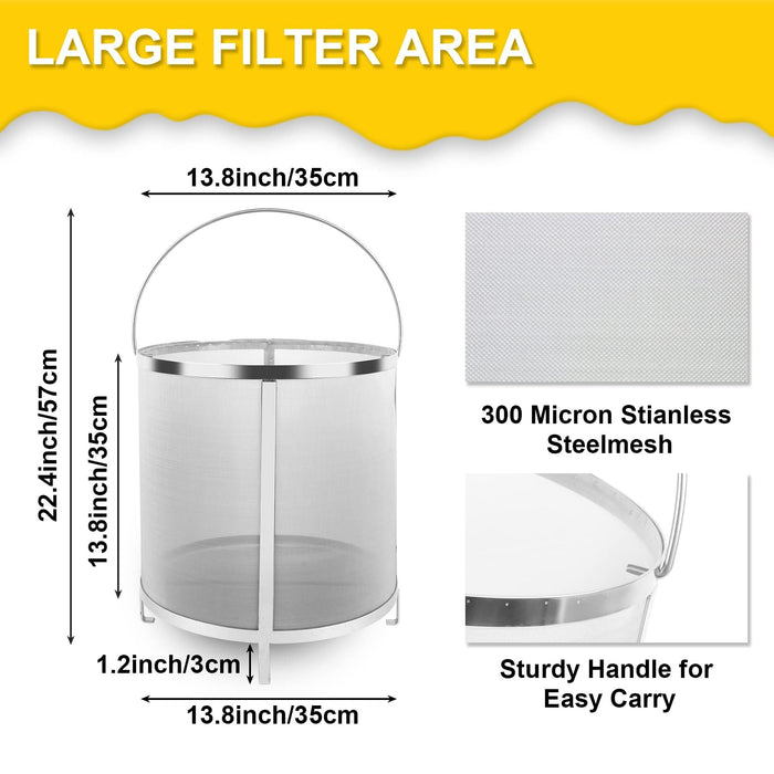 PSLER 13.8×13.8 inch (35×35cm) Wine Beer Dry Hops Filter Brewing Hopper Strainer 300 Micron Mesh Barrel Brewing Grain Basket Strainer for Homebrew Hops Wine Beer Tea Kettle Brew Filter