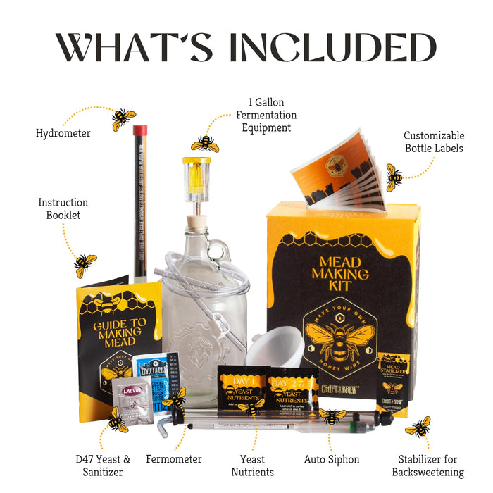 Craft A Brew - Deluxe Mead Making Kit - 1 Gallon Homebrew Starter Set with Backsweetening & Bottling Tools - DIY Mead Brewing Kit for Beginners - Just Add Honey