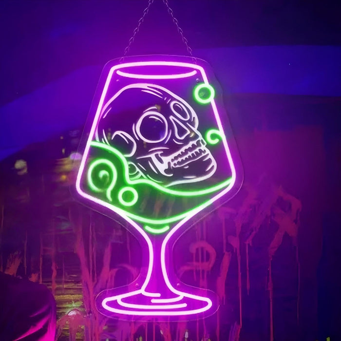 Wine Skull Neon Sign, Halloween Bar Decor Sign, Wine Bar Decor Sign, Horror Neon Light, Hanging Signs Lights for Festival Personalized Party Wall Light Decoration, school bar party bedroom home