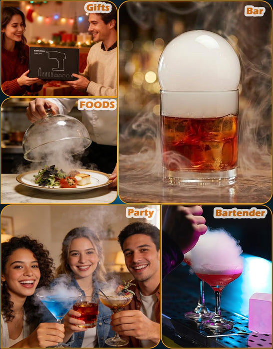 Cocktail Bubble Smoke Gun - Adds Flavor & Visual Effect to Drinks & Food, Dual Modes, Color Display, Rechargeable 5000mAh, Ideal for Home, Bars, Parties & Gifts
