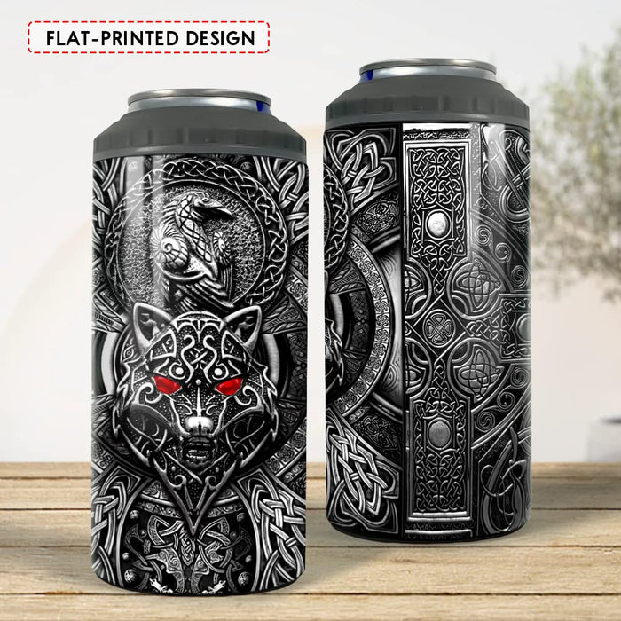 SANDJEST Wolf Tumbler Raven Viking 4 in 1 12oz Tumbler Can Cooler Coozie Skinny Stainless Steel Tumbler Gift for Men Dad Son Father Husband Christmas Birthday