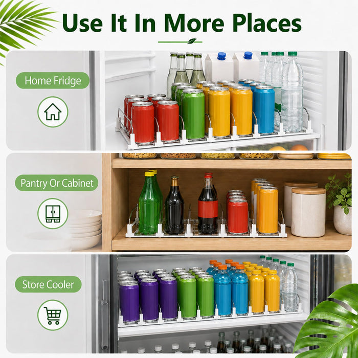 Drink Organizer for Fridge, 5 Row Automatic Pusher Glide, Adjustable Width Soda Can Dispenser for Refrigerator-Holds up to 25 Cans